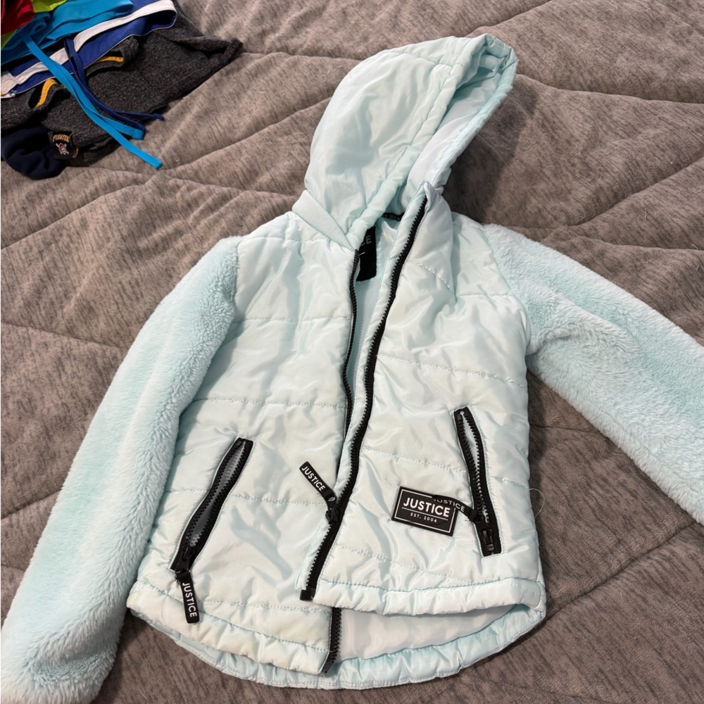 Justice Light blue  Hooded Jacket with Black Accents